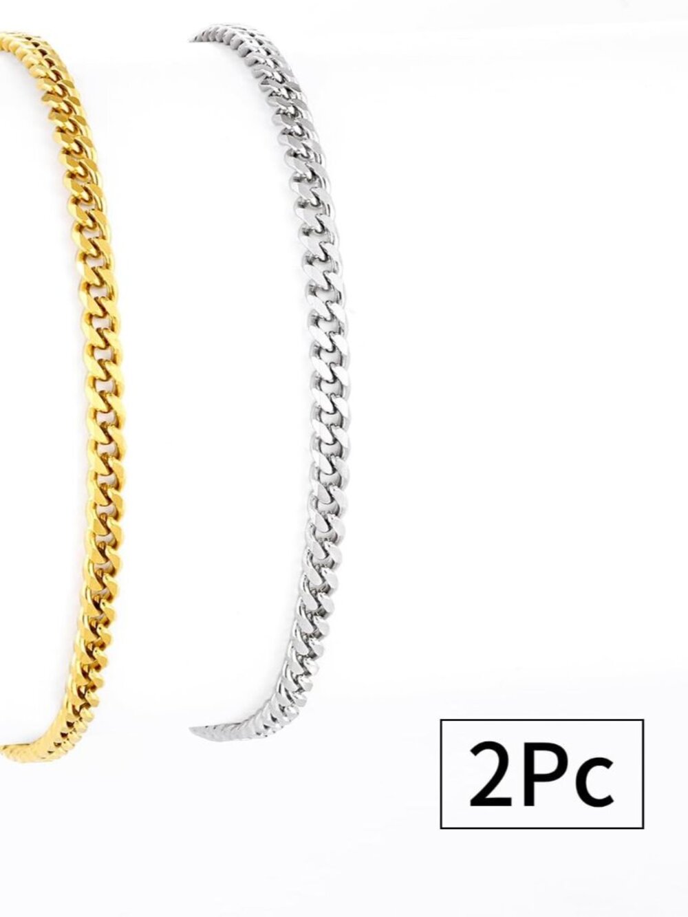 Waterproof 2-Pack Gold & Silver Anklets - Hypoallergenic Cuban Link Design - Picture 2 of 7